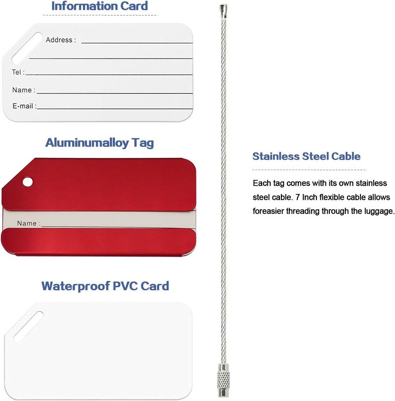 Ovener Aluminum Luggage Tags, Luggage Tag Holders for Travel Luggage Baggage Identifier by (5Pack Red) - Image 2